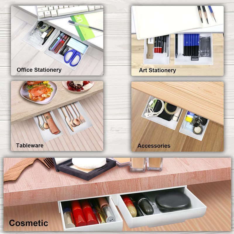 YOOUSOO 2 Pack Under Desk Drawer Organizer  Slide Out Drawer Attachment  Plastic Desk Accessories & Workspace Organizers Hidden Desktop Pen Holder for Desk Self-Adhesive - Image 5